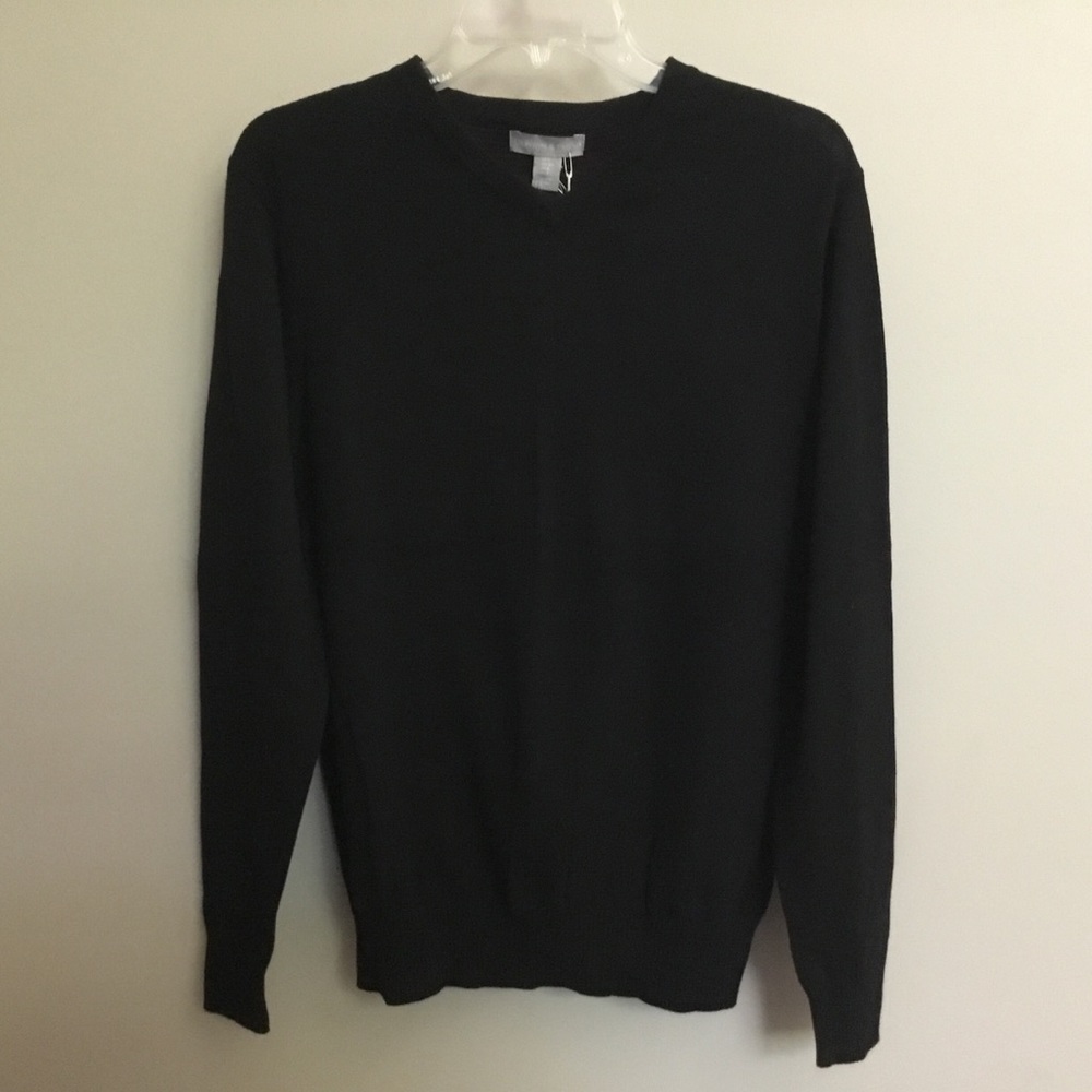 NWT GRAYSON & DUNN black cotton V-neck sweater S
